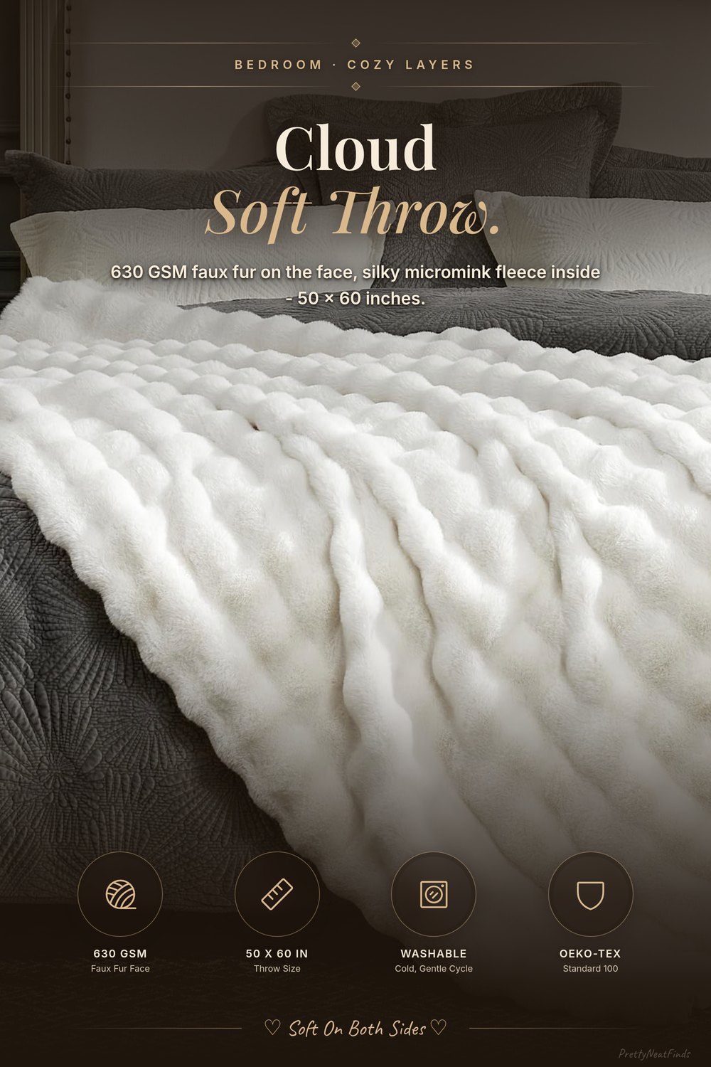 Cozy Bliss Faux Fur Throw Blanket, Cream White, 50x60