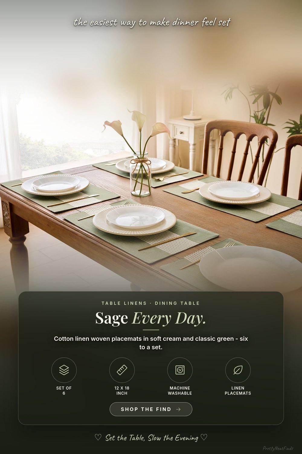 Wracra Linen Placemats 12 x 18 Inch, Set of 6, Hemstitch Sage Green
