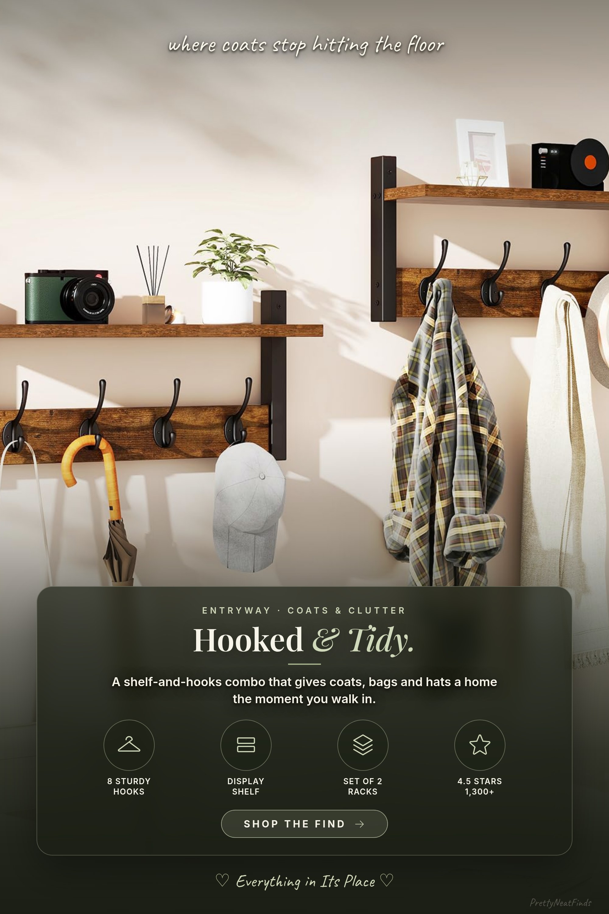 YMYNY Wall-Mounted Coat Rack with Shelf, 8 Hooks (Set of 2)